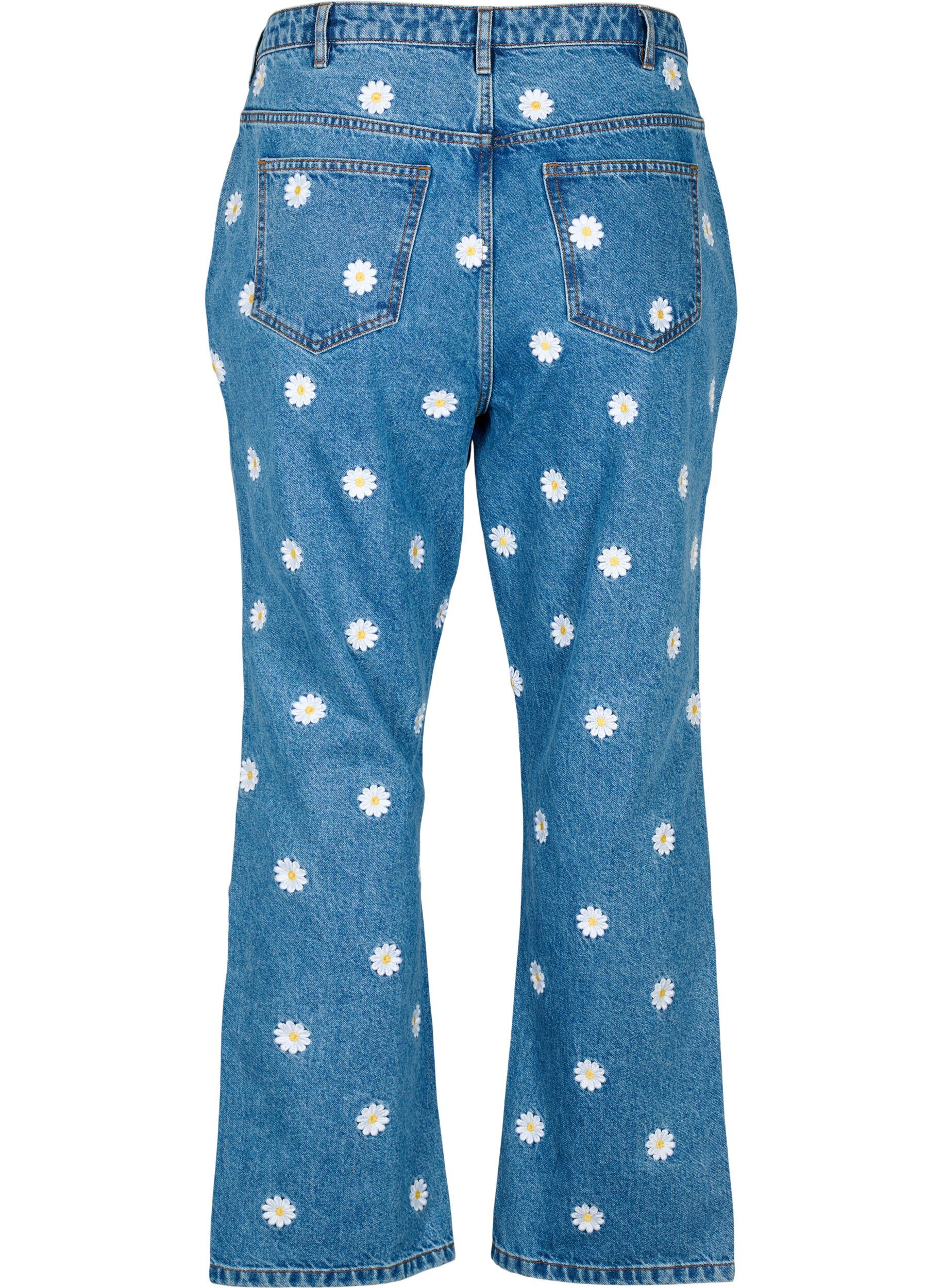 Zizzi  Gemma Jeans mit hoher Taille und G&auml;nsebl&uuml;mchen, Blau, Packshot image number 1