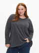 Melange Bluse mit rund um den Neck und langen Ärmel, Dark Grey, Model image number 0