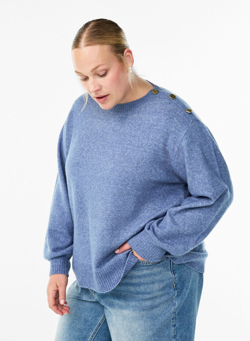 Strickbluse mit Knopfleiste, Blau, Model image number 0