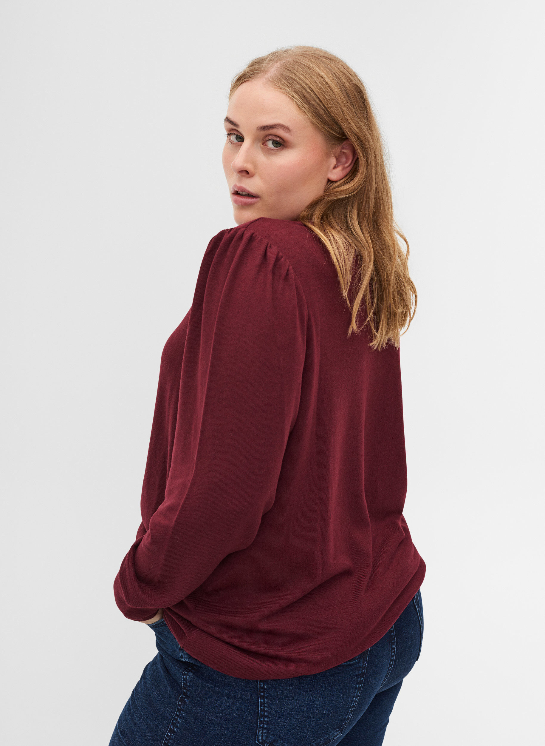 Zizzi Langarm Bluse mit Schulterdetail, Port Royal, Model image number 1
