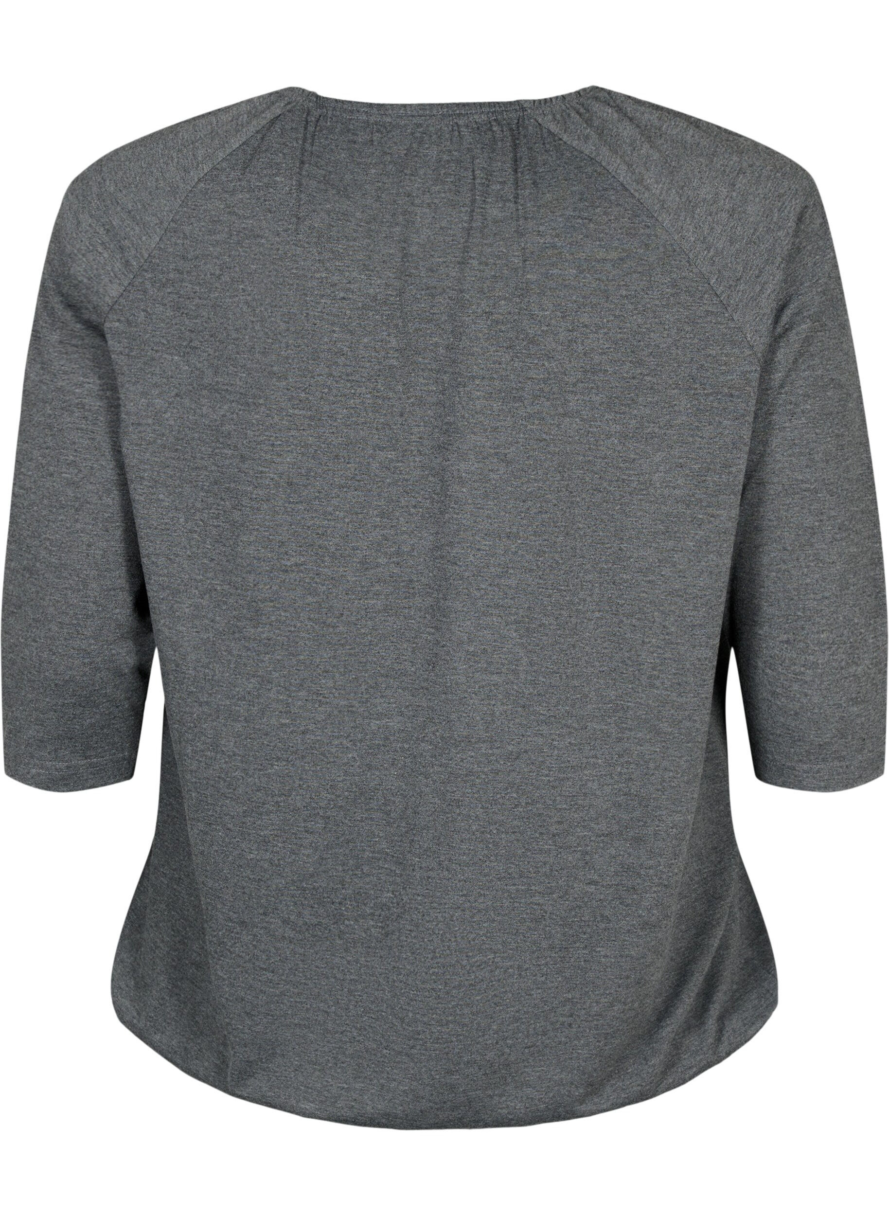 Zizzi Gestreifte Bluse mit 3/4 &Auml;rmeln, Dark Grey Melange, Packshot image number 1