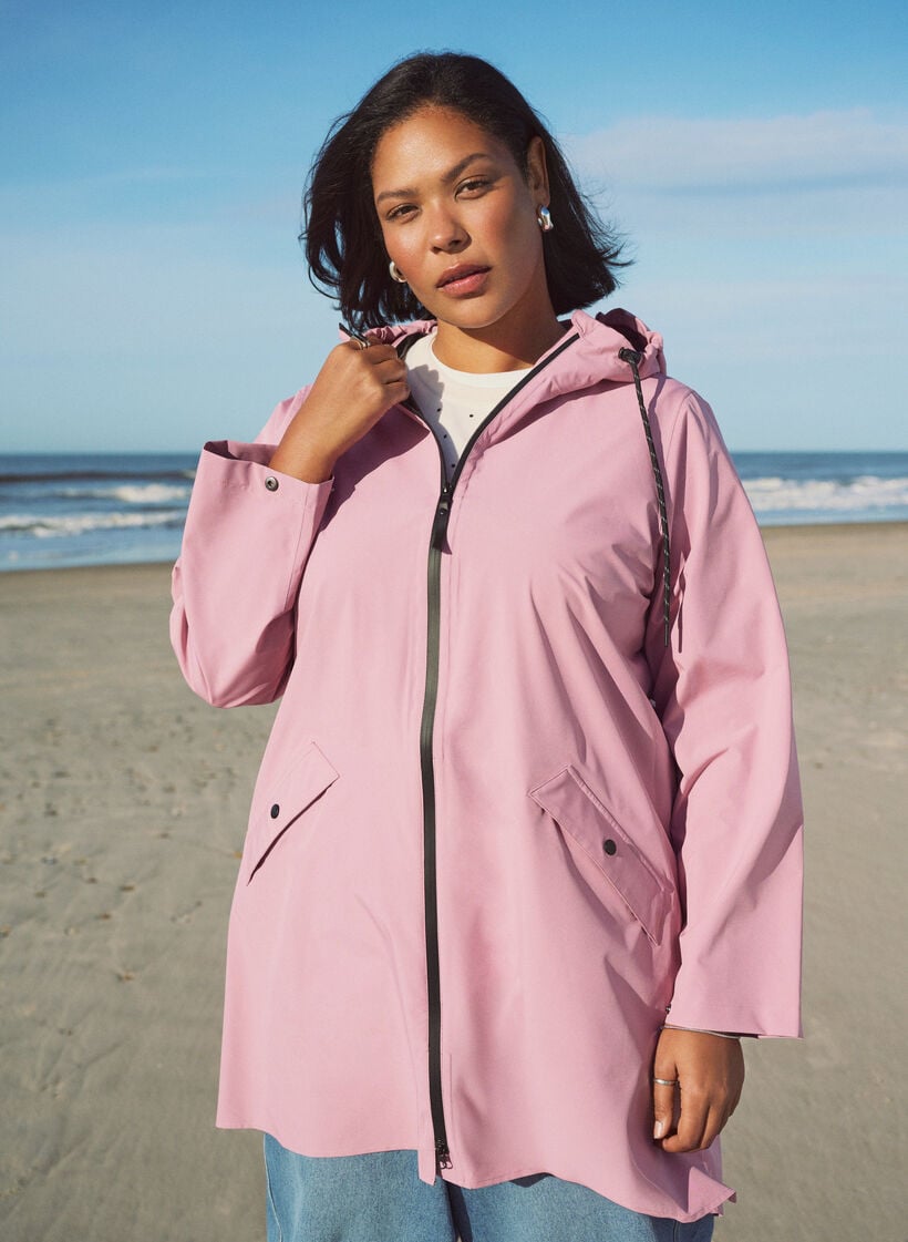 Regenjacke mit Taschen und Kapuze, Rot, Image