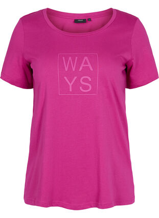 Kurzarm T-Shirt aus Baumwolle mit Aufdruck, Festival Fuchsia WAY, Packshot image number 0