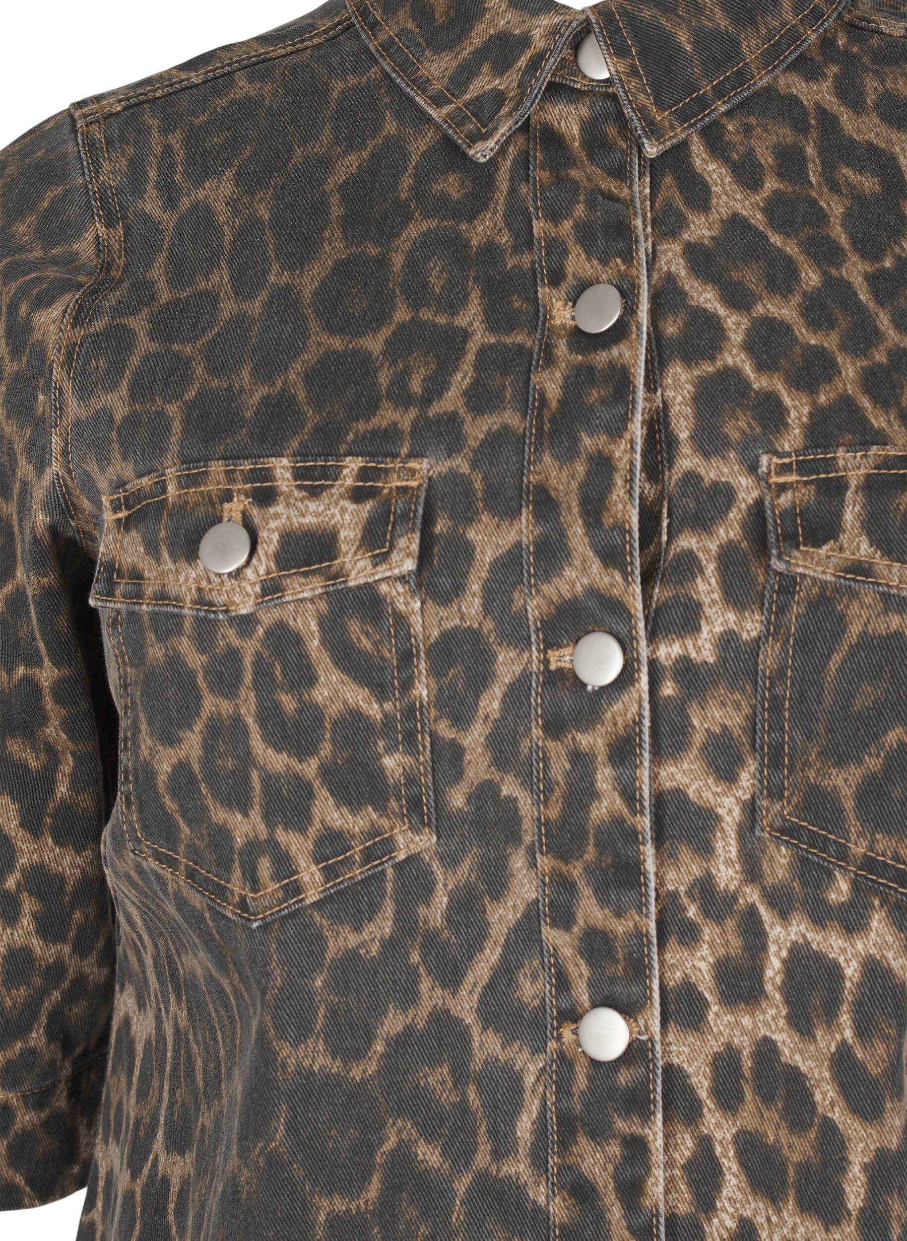 Zizzi Kurz&auml;rmliges Denim-Kleid mit Leopardenprint, LEO AOP, Packshot image number 2