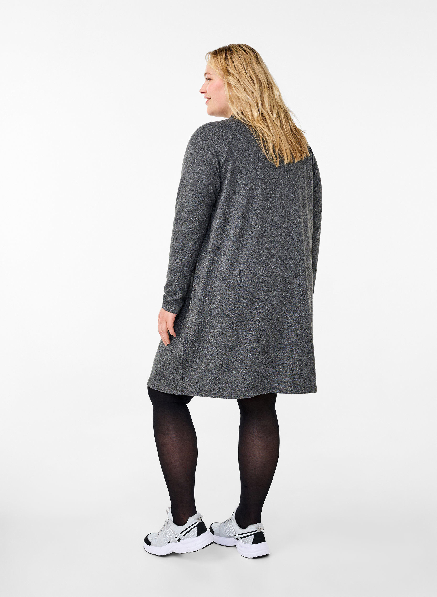 Zizzi Jerseykleid mit Kn&ouml;pfen, Dark Grey Melange, Model image number 1