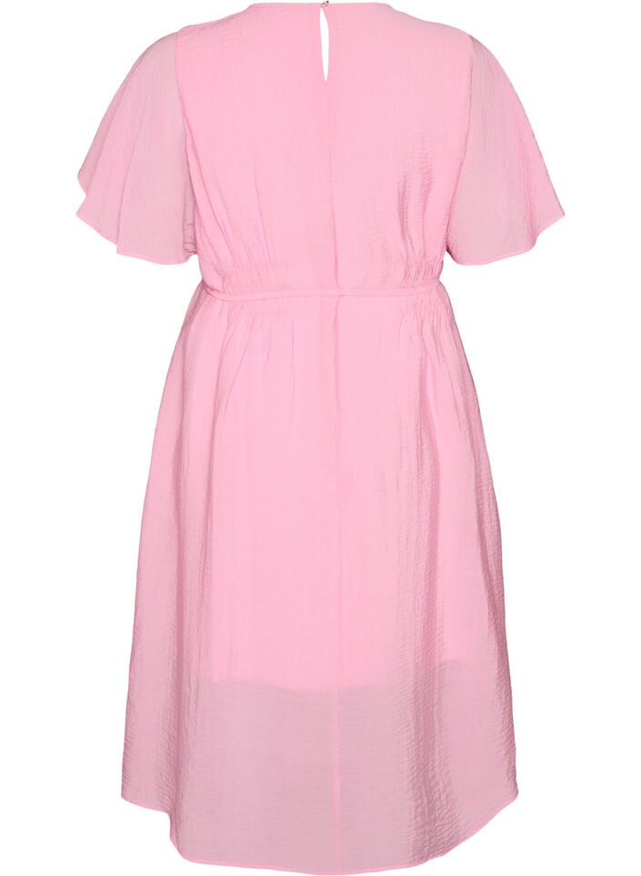 Kn&ouml;chellanges Kleid mit Fl&uuml;gel&auml;rmeln und Bindeg&uuml;rtel, Pink, Packshot image number 1