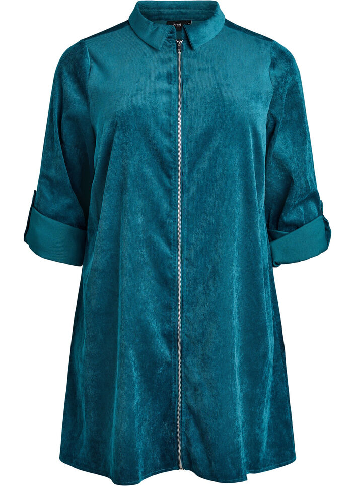 Cordkleid mit Rei&szlig;verschluss und 3/4-&Auml;rmeln, Gr&uuml;n, Packshot image number 0
