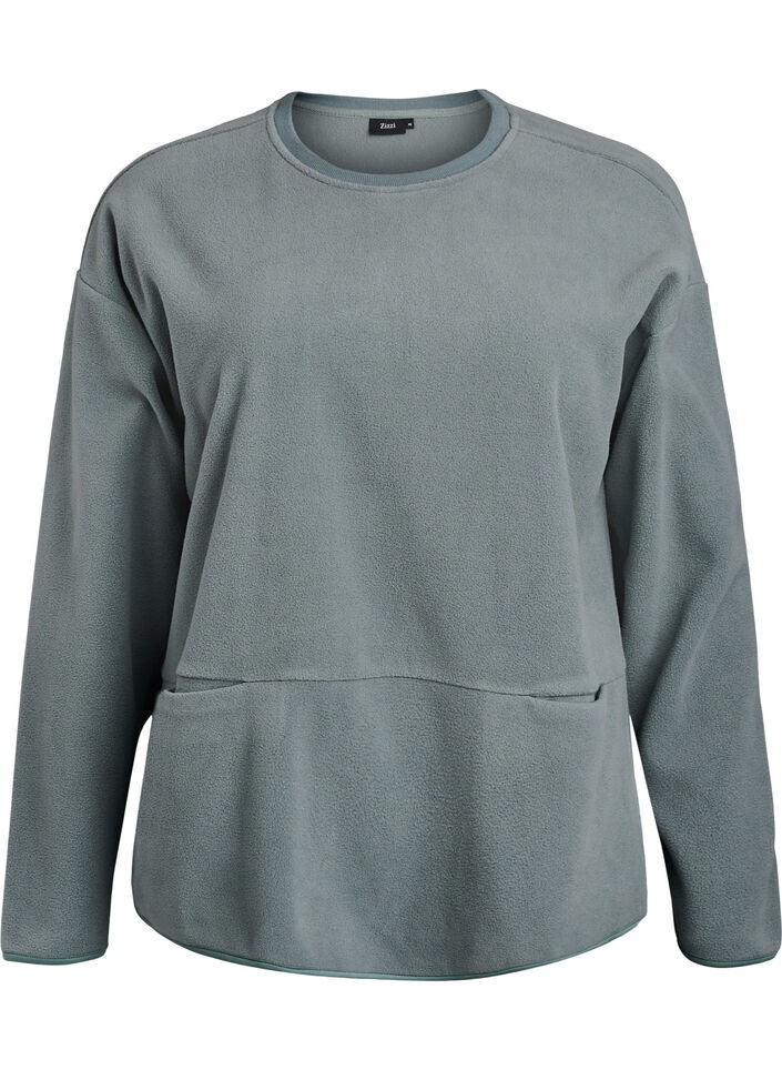 Lockere Bluse aus Fleece mit Taschen, Grün, Packshot image number 0