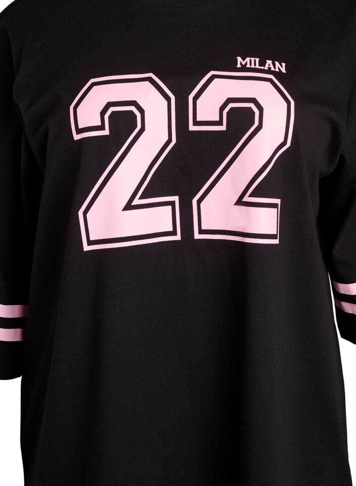 Oversize College-T-Shirt mit 3/4-Ärmeln, Schwarz, Packshot image number 2