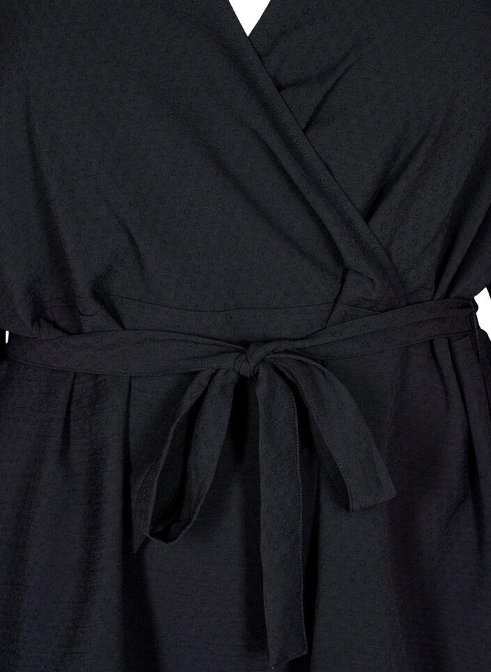 Wickelbluse mit Bindeband und langen Ärmeln, Schwarz, Packshot image number 2