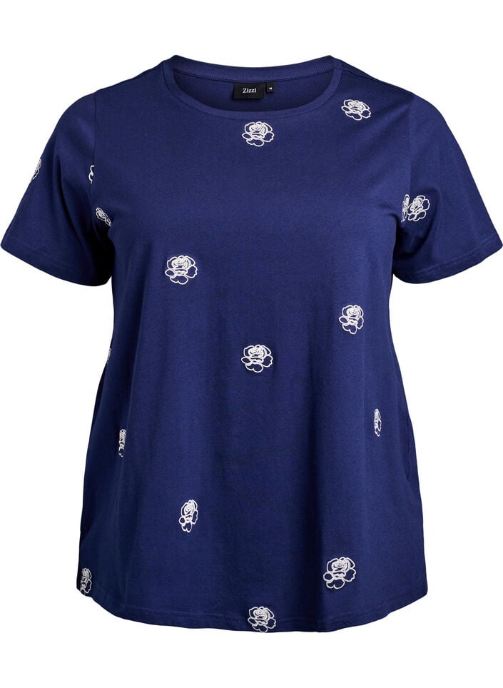 T-Shirt aus Bio-Baumwolle mit aufgestickten Motiven, Blau, Packshot image number 0