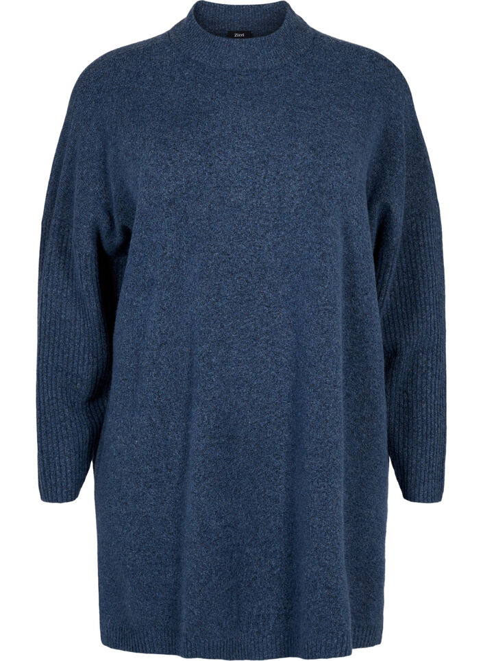 Lange Strickbluse mit langen Ärmeln, Bering Sea Mel., Packshot image number 0