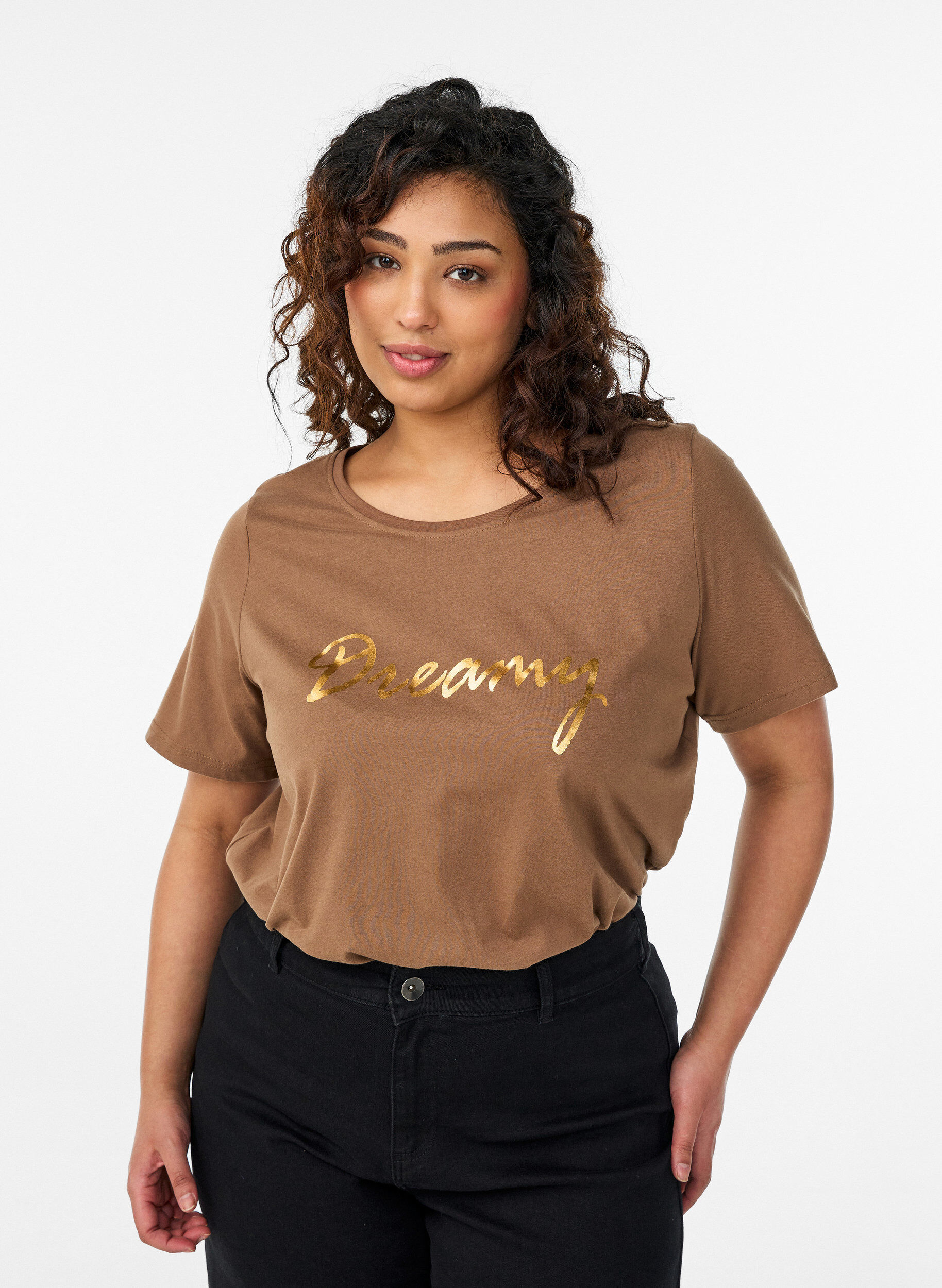 T-Shirt mit Print, Braun, Model
