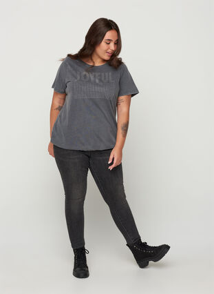 T-Shirt aus Baumwolle mit Nieten und Smock, Grey Wash, Model image number 2