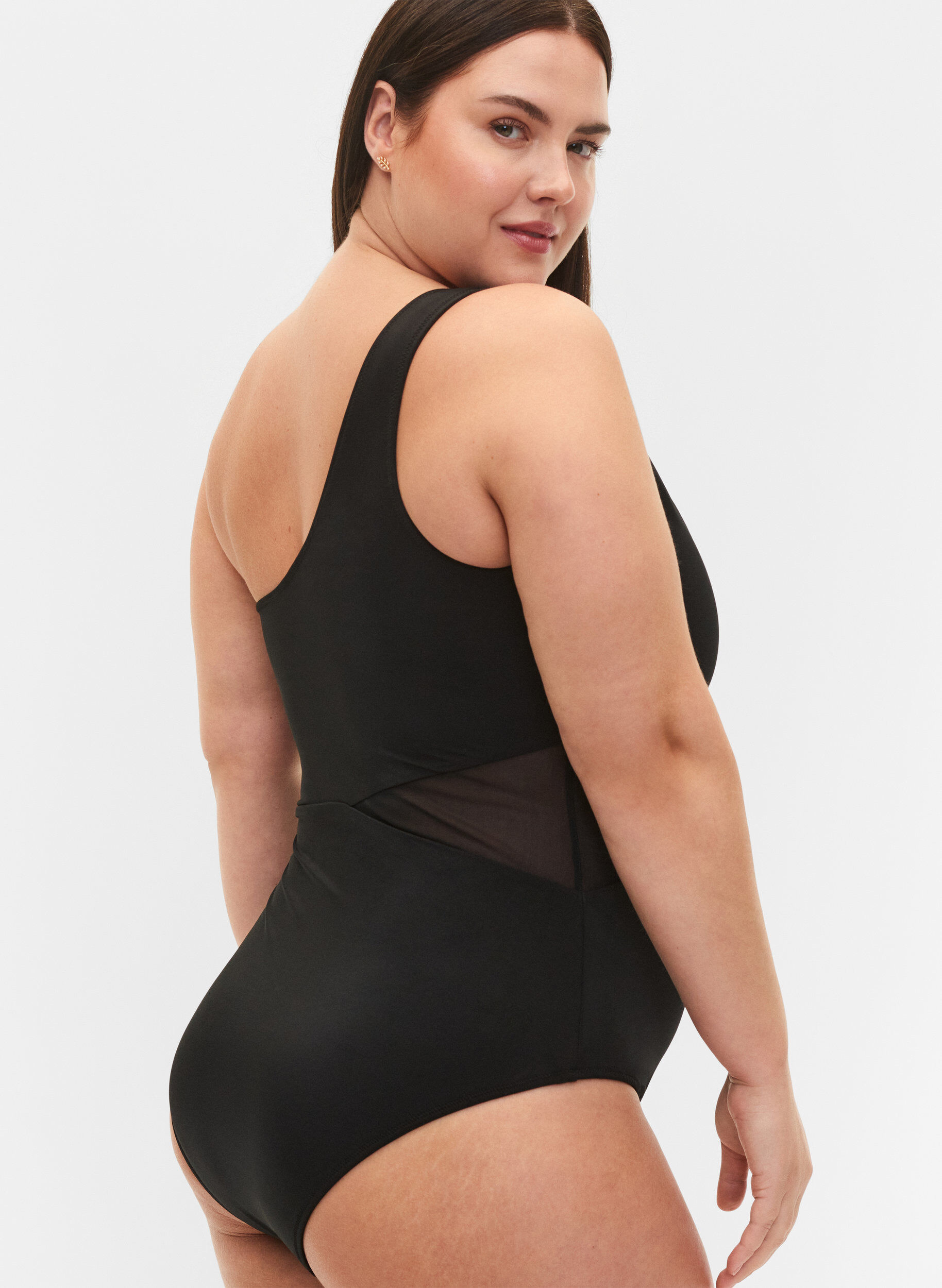 Zizzi One-Shoulder-Badeanzug mit Mesh, Black, Model image number 3