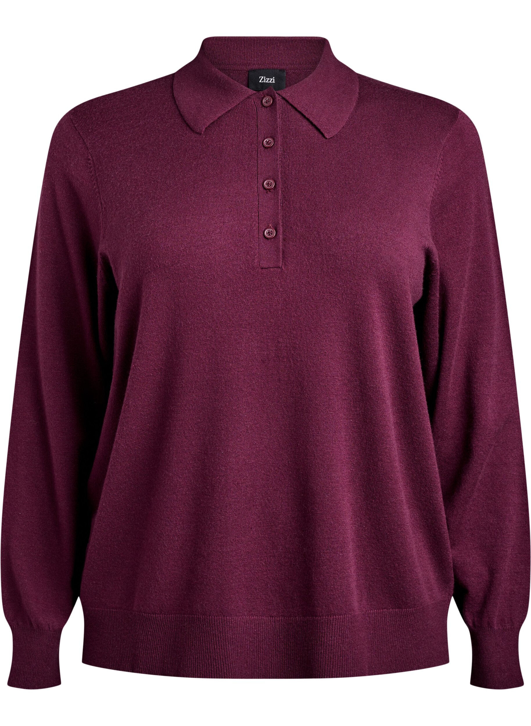 Zizzi Strickbluse mit Kragen, Dunkles Bordeaux, Packshot image number 0