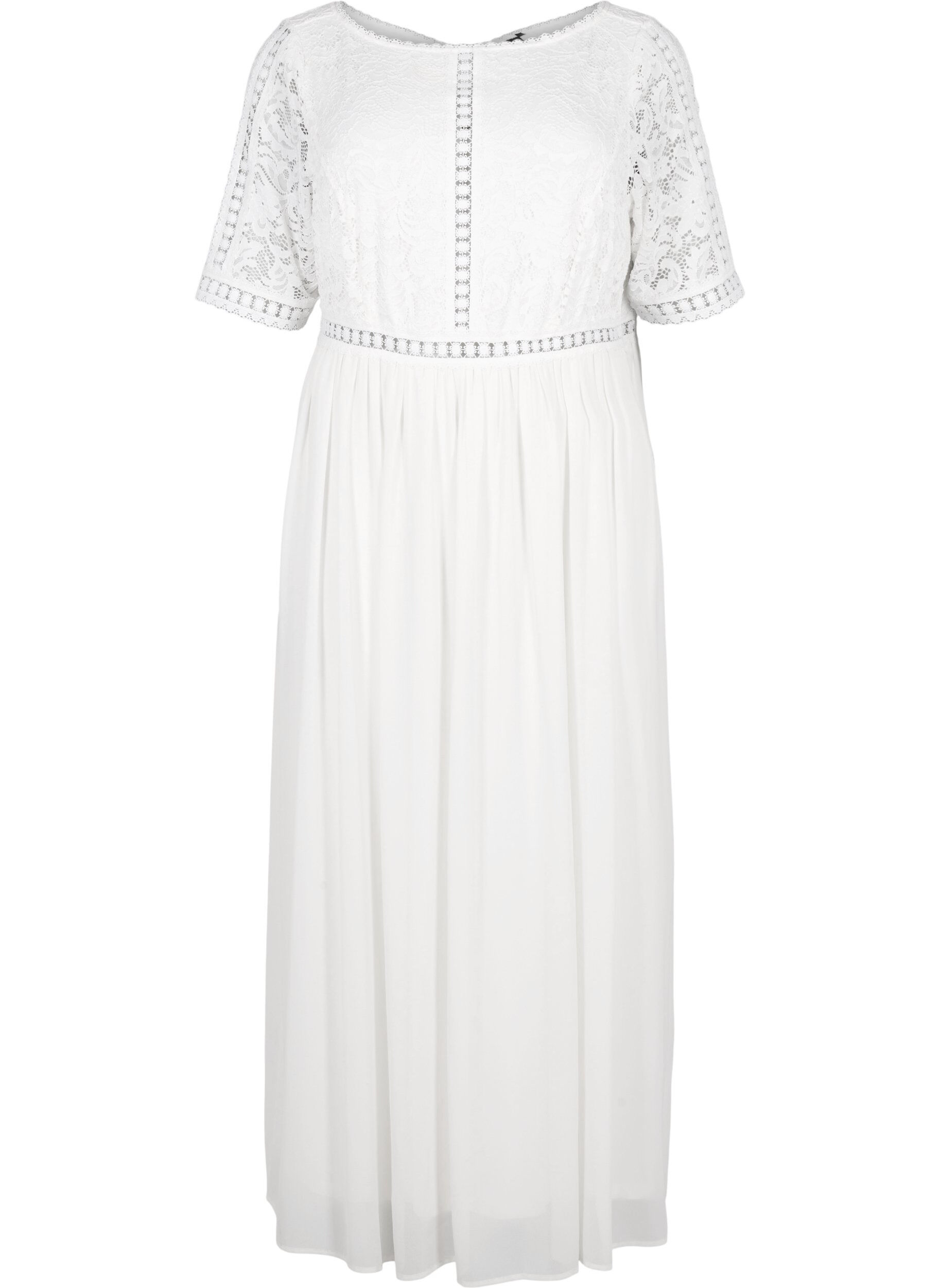 Zizzi Maxikleid mit R&uuml;ckenausschnitt und kurzen &Auml;rmeln, Bright White, Packshot image number 0