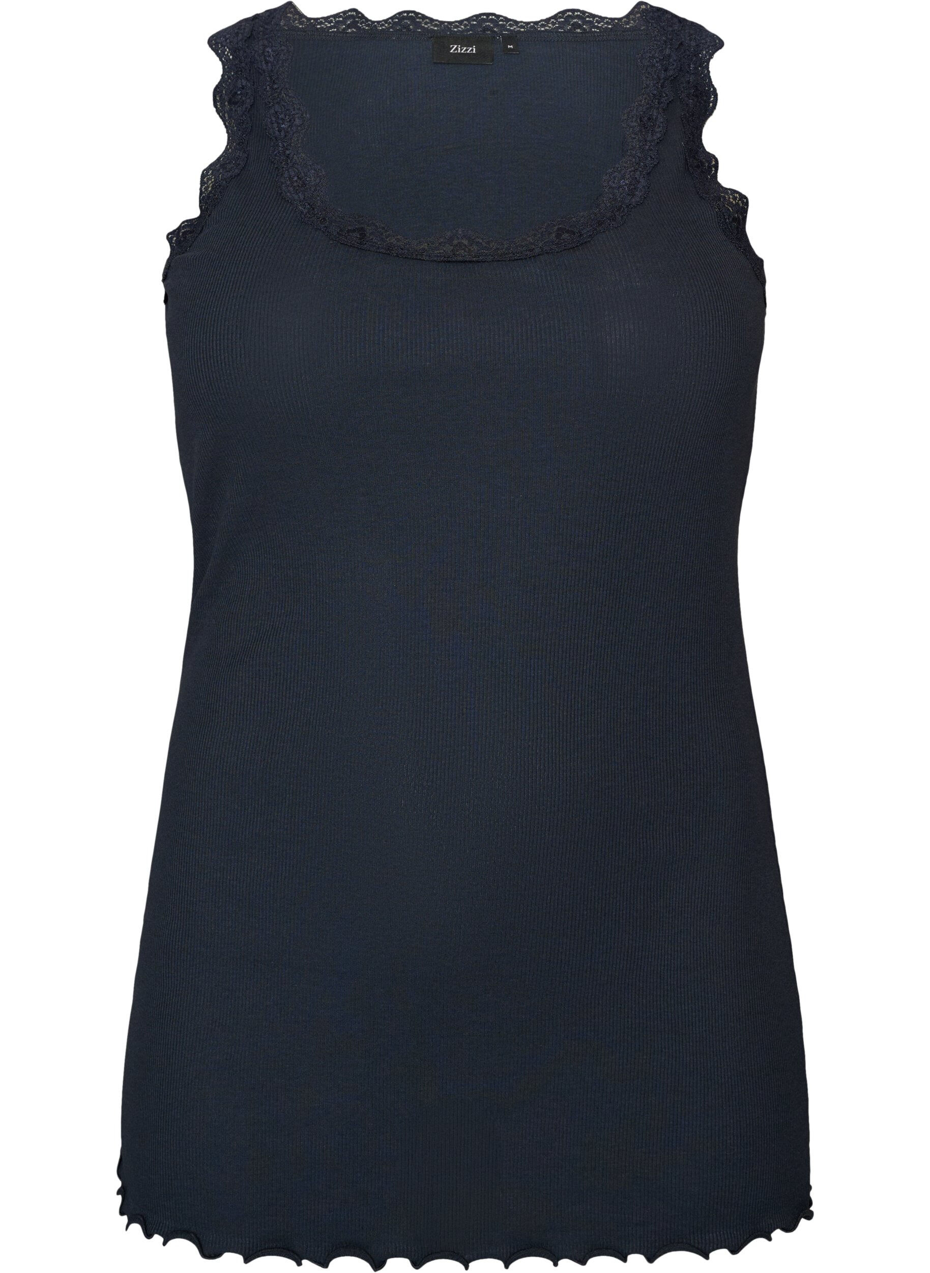 ZizziTop mit Spitzensaum, Blau, Packshot image number 0