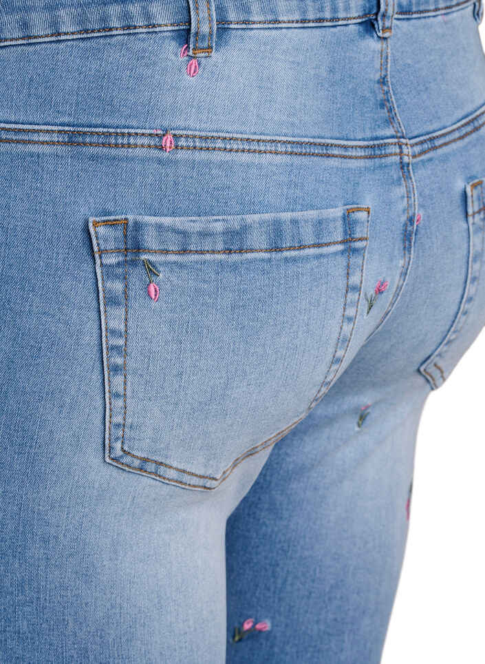 Bootcut Jeans mit gestickten Blumen, Blau, Packshot image number 3