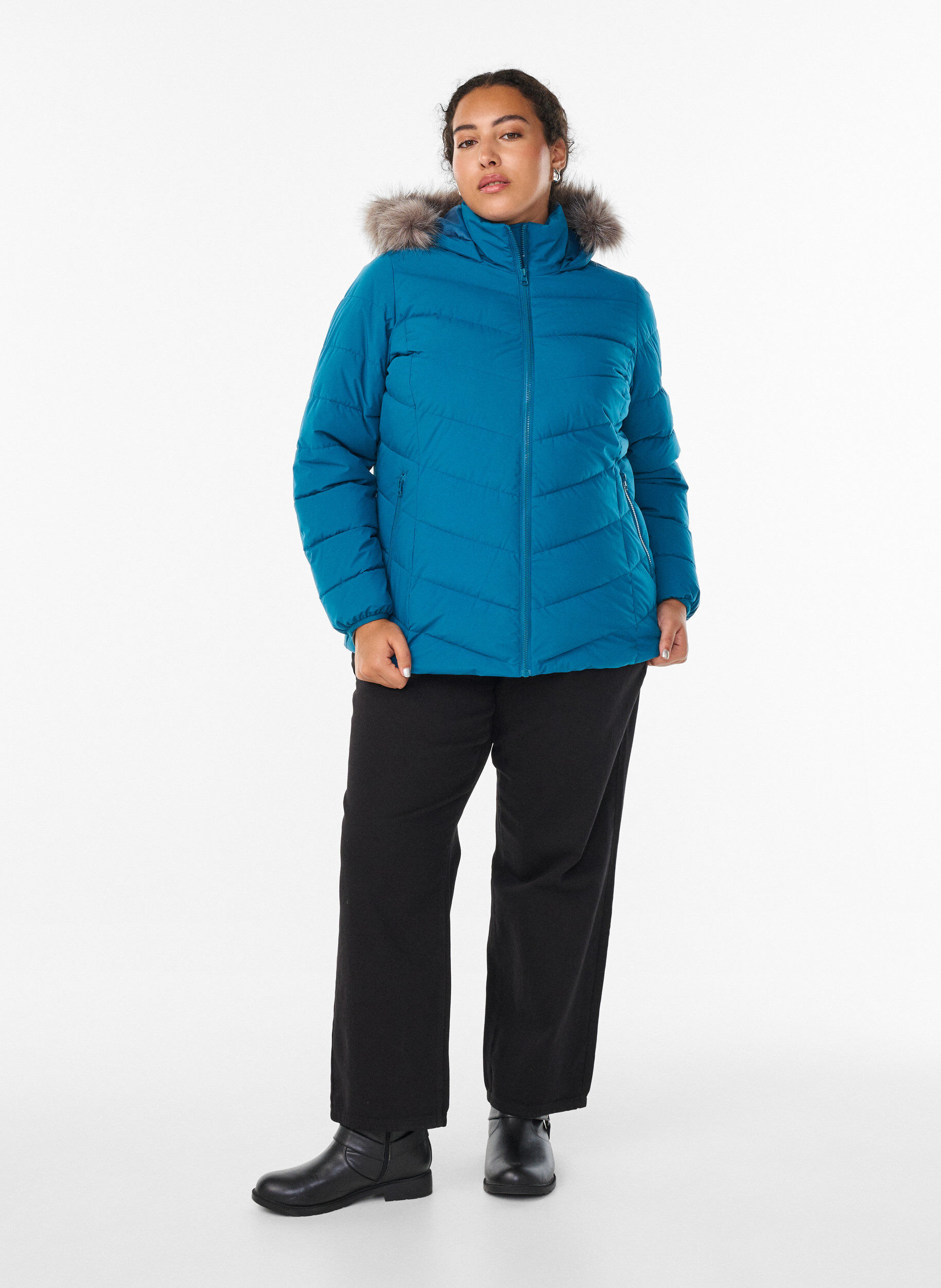 ZizziKurze Steppjacke mit Kapuze, Petrol, Model image number 1