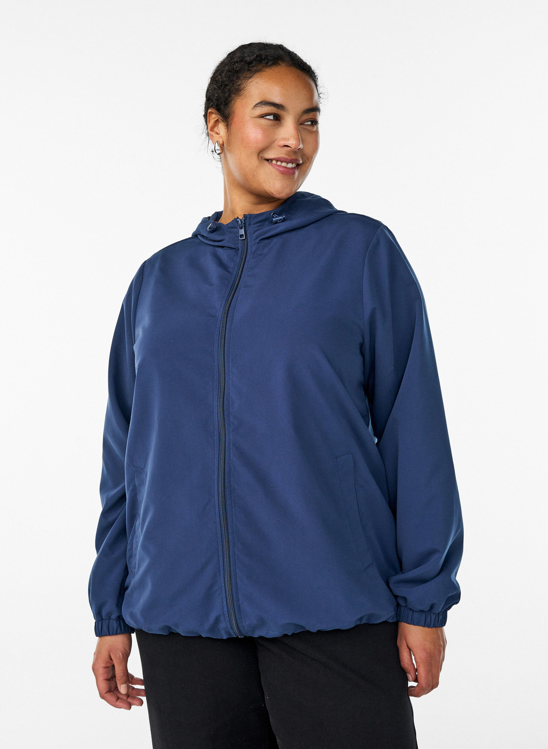 Zizzi Leichte Jacke mit Kapuze und Rei&szlig;verschluss, Blau, Model image number 0