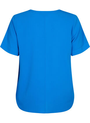 Kurzärmelige Bluse mit V-Ausschnitt, Victoria blue, Packshot image number 1