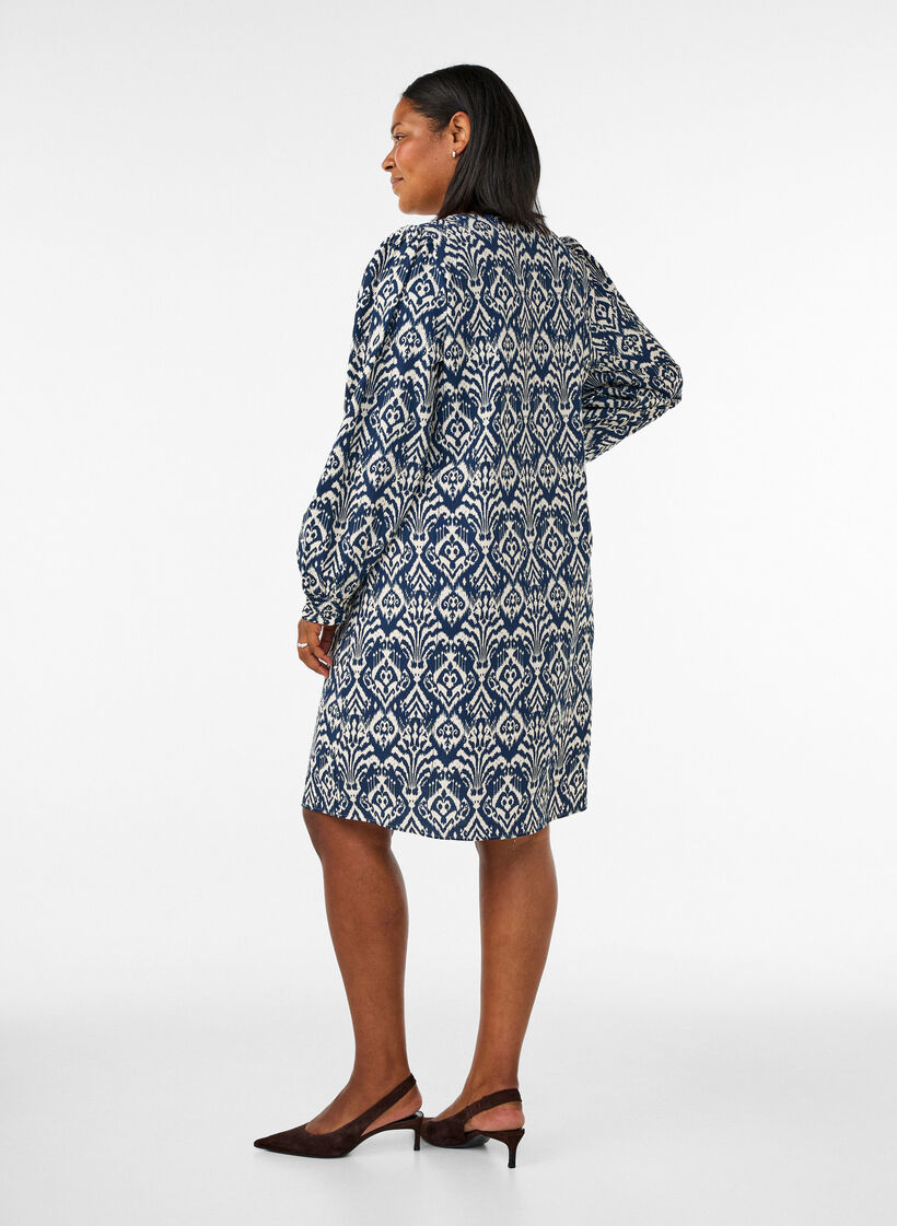Gemustertes Kleid aus Viskose mit langen &Auml;rmeln, Blau, Model image number 2