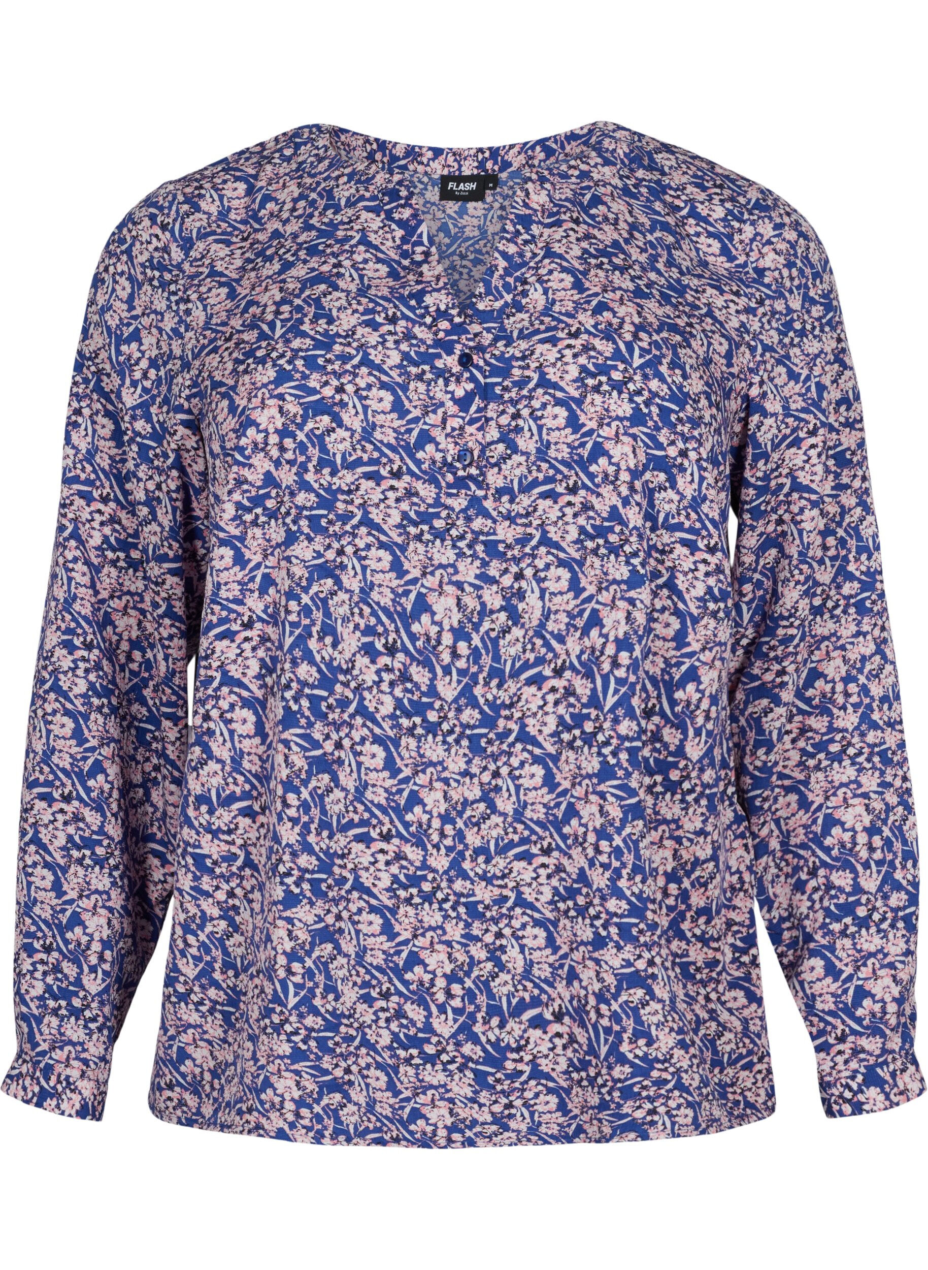 Zizzi FLASH - Lang&auml;rmelige Bluse mit Print, Strong Blue Flower, Packshot image number 0