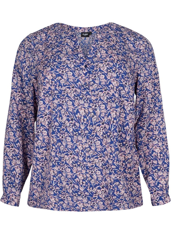 FLASH - Lang&auml;rmelige Bluse mit Print, Strong Blue Flower, Packshot image number 0