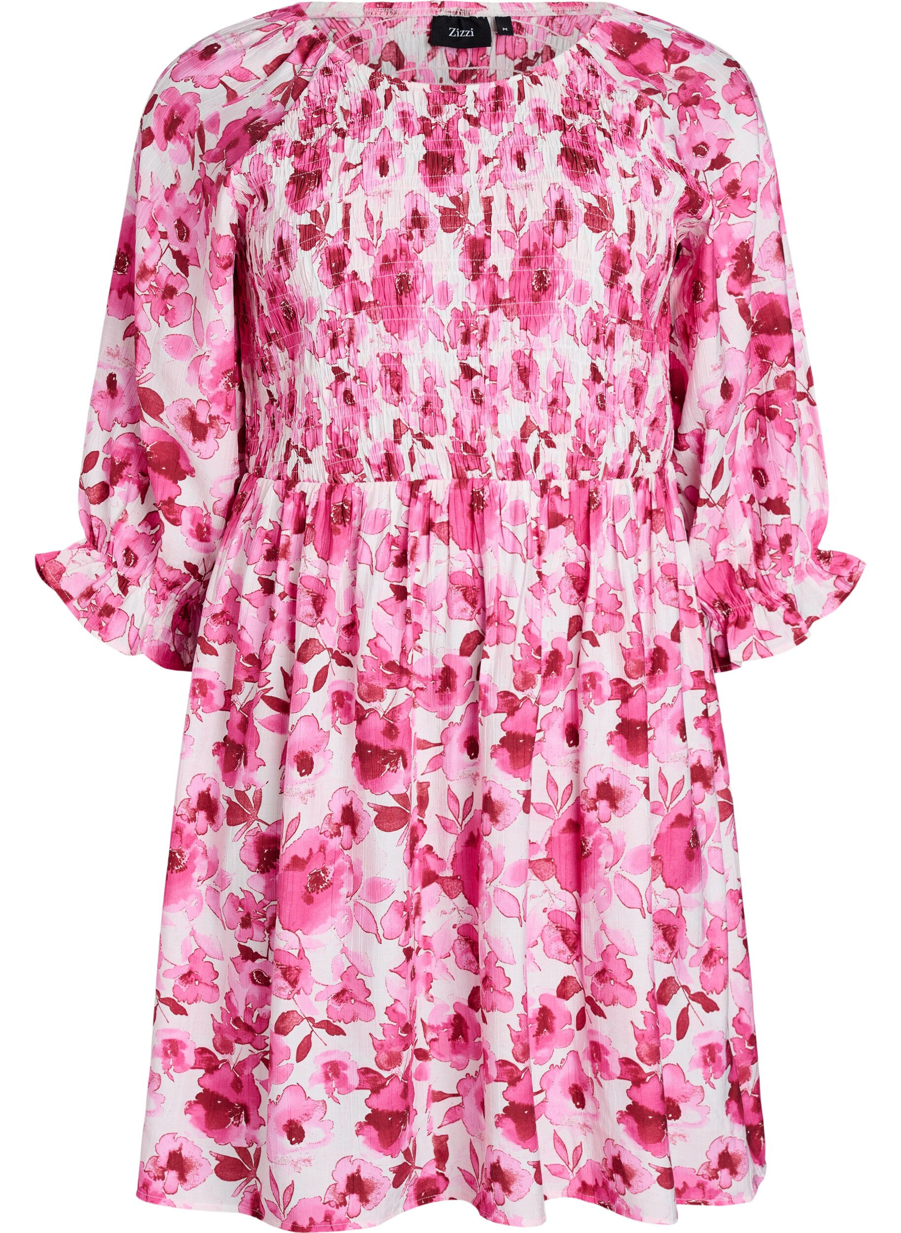 Zizzi Gebl&uuml;mtes Smockkleid, Pink, Packshot image number 0