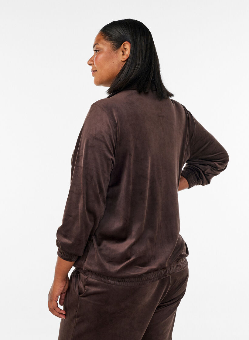 Weicher Cardigan aus Velours mit Rei&szlig;verschluss und hohem Kragen, Braun, Model image number 2