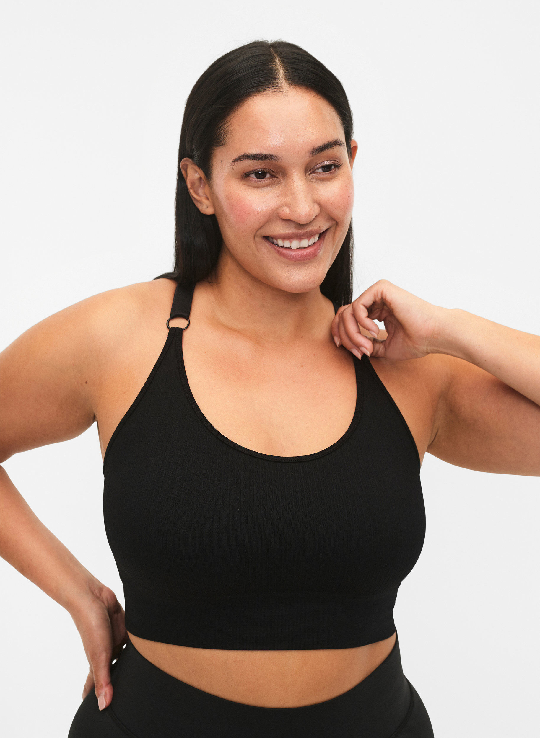 Zizzi Seamless Sport-BH in Ripp-Qualit&auml;t, Black, Model image number 2