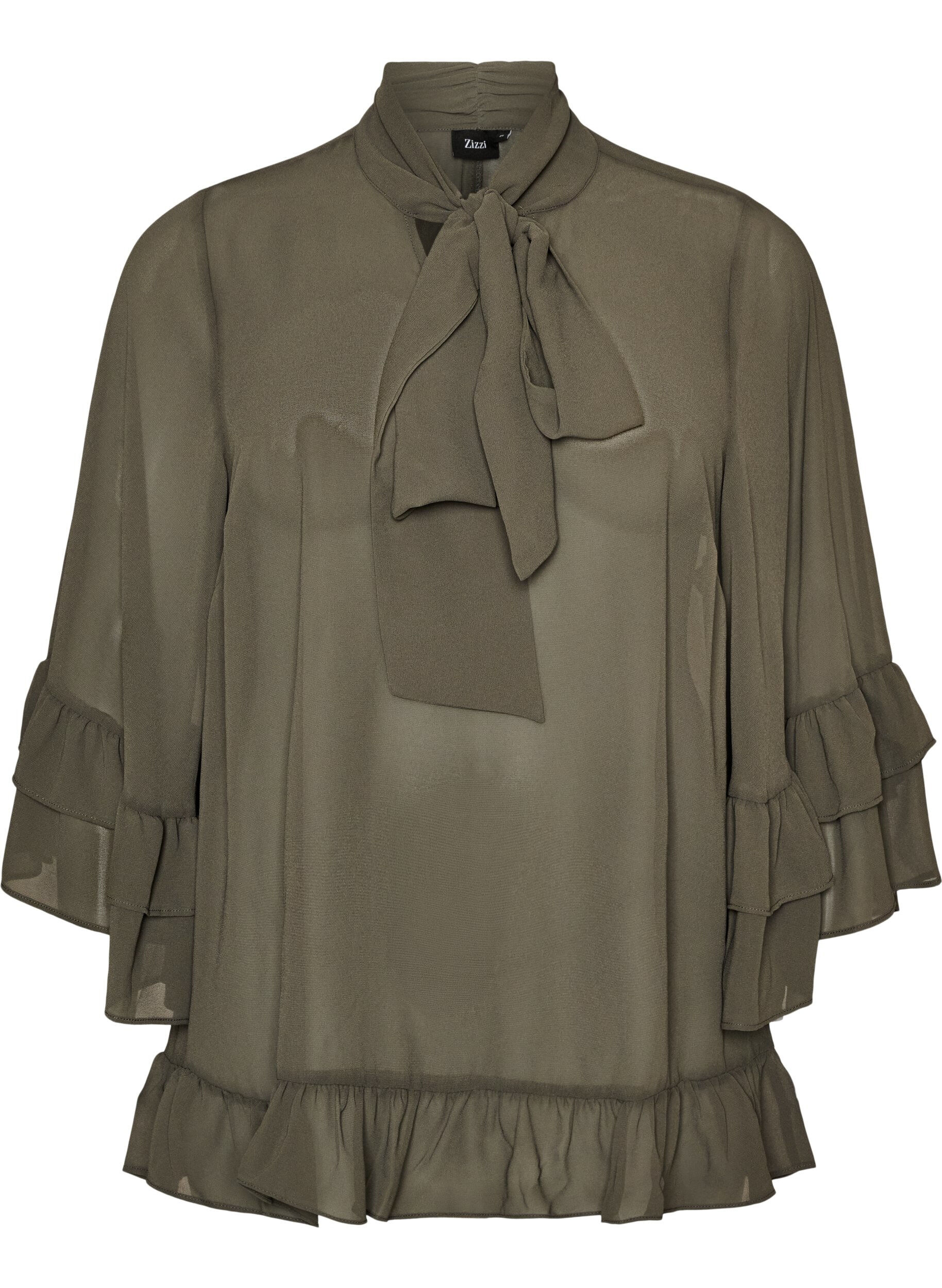 Bluse mit Bindeband und R&uuml;schendetails