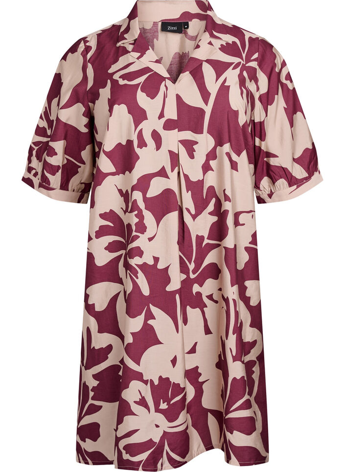 Kleid in Knielänge mit Print und V-Ausschnitt, Rot, Packshot image number 0