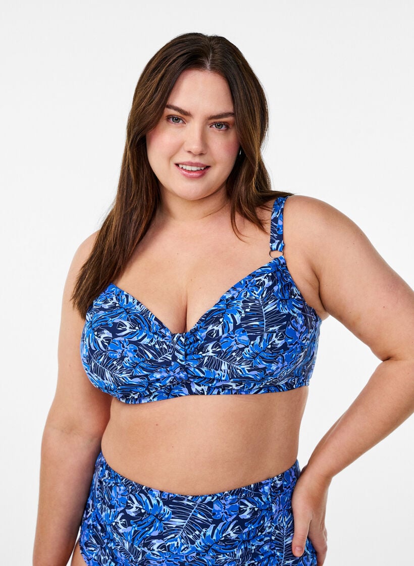 Bikinioberteil mit B&uuml;gel und Muster, Blau, Model image number 0
