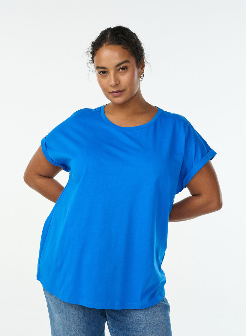 Kurz&auml;rmeliges T-Shirt aus einer Baumwollmischung, Blau, Model image number 0
