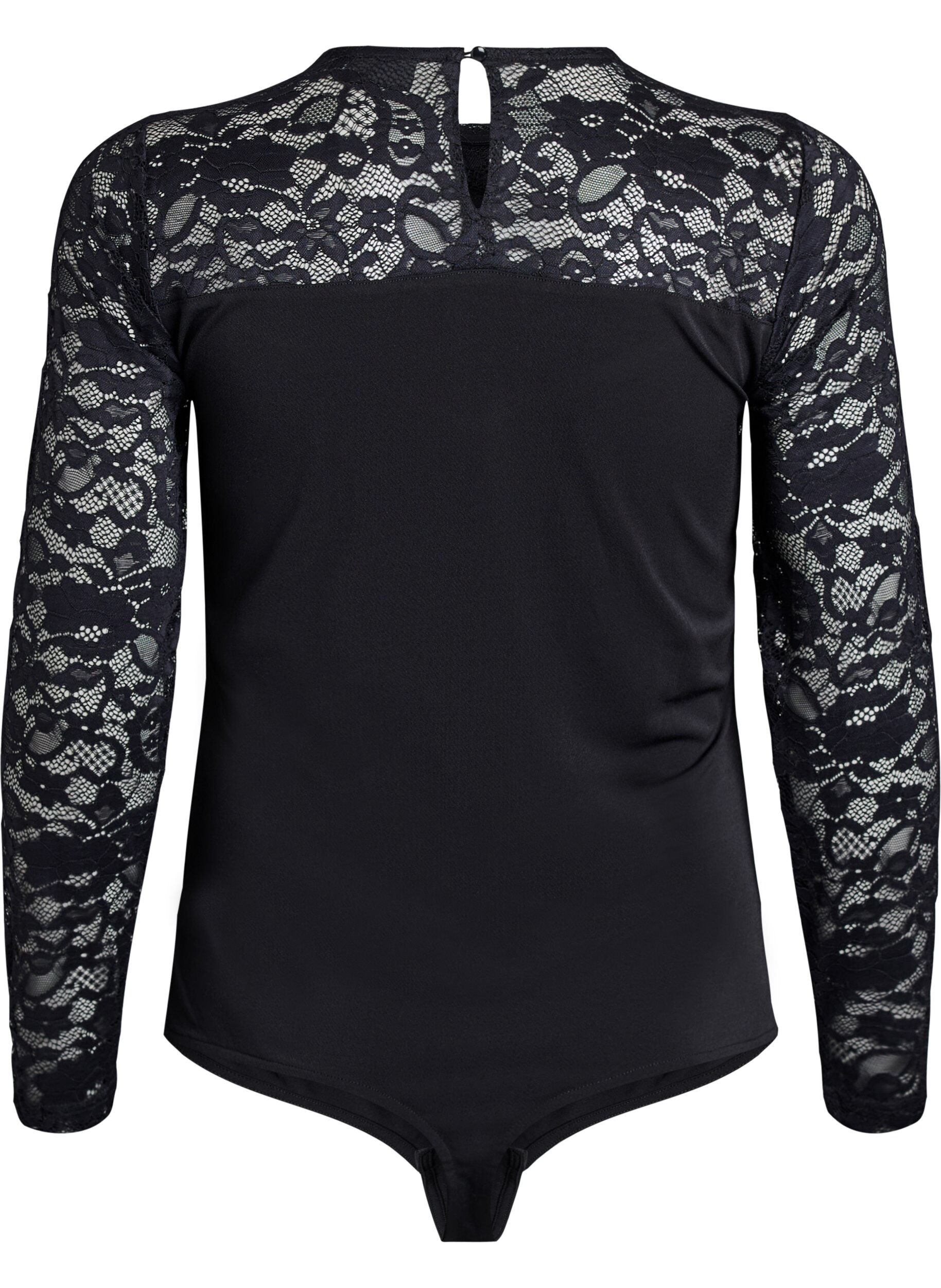 Zizzi Eng anliegender Body mit &Auml;rmeln aus Spitze, Schwarz, Packshot image number 1