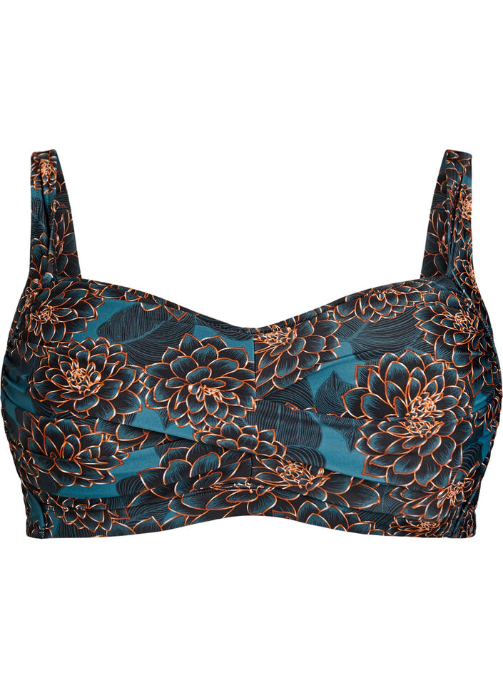 Wattierter Bikini-Oberteil mit Print, Petrol, Packshot image number 0