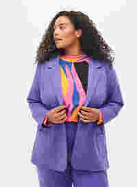 Schlichter Blazer mit Knopf und Dekorationstaschen, Ultra Violet, Model