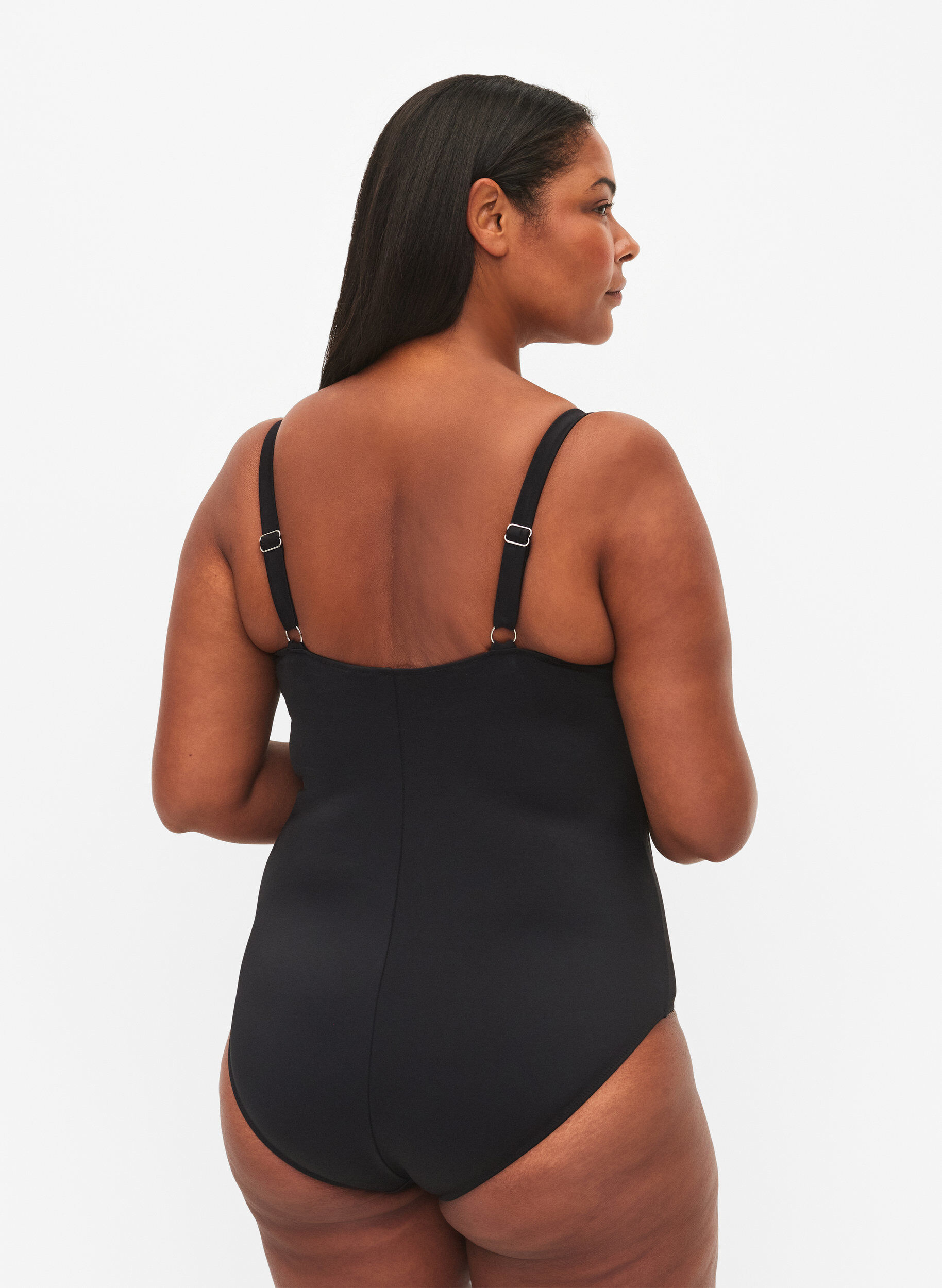ZizziGepolsterter Badeanzug mit Drapierungen, Schwarz, Model image number 1