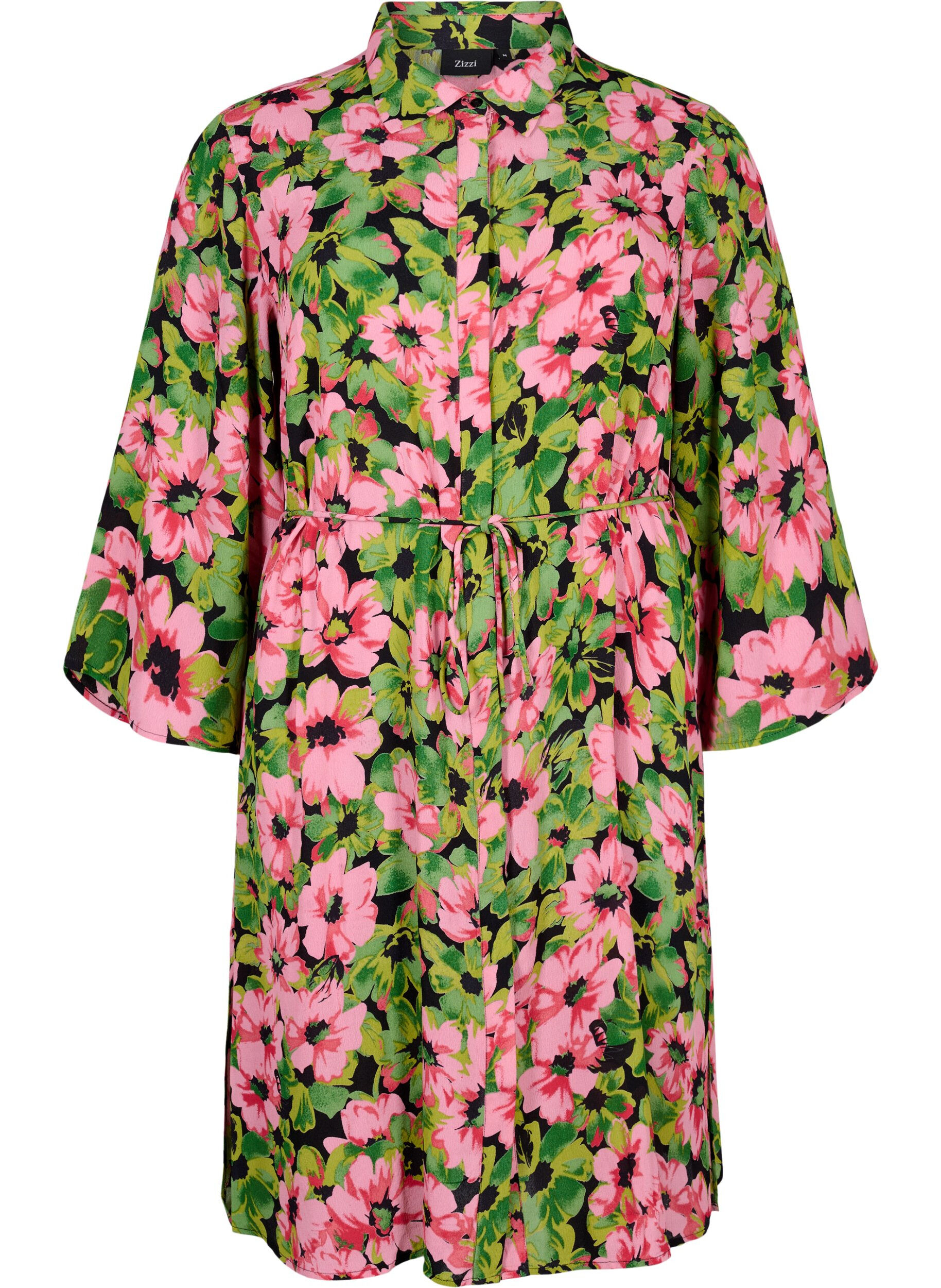 Zizzi Viskose Hemdkleid mit Blumenmuster, Pink G. Flower AOP, Packshot image number 0