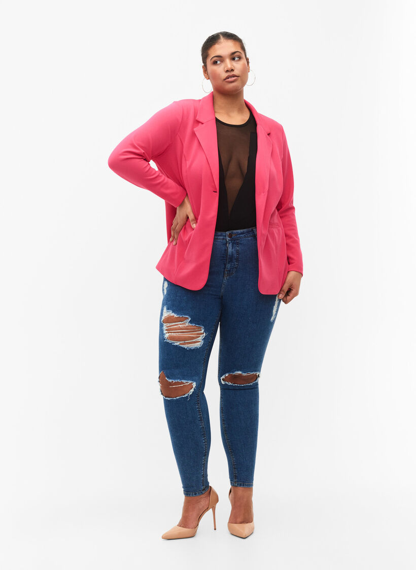 Eng anliegende Jeans mit Schlitzen, Blue denim, Model image number 0