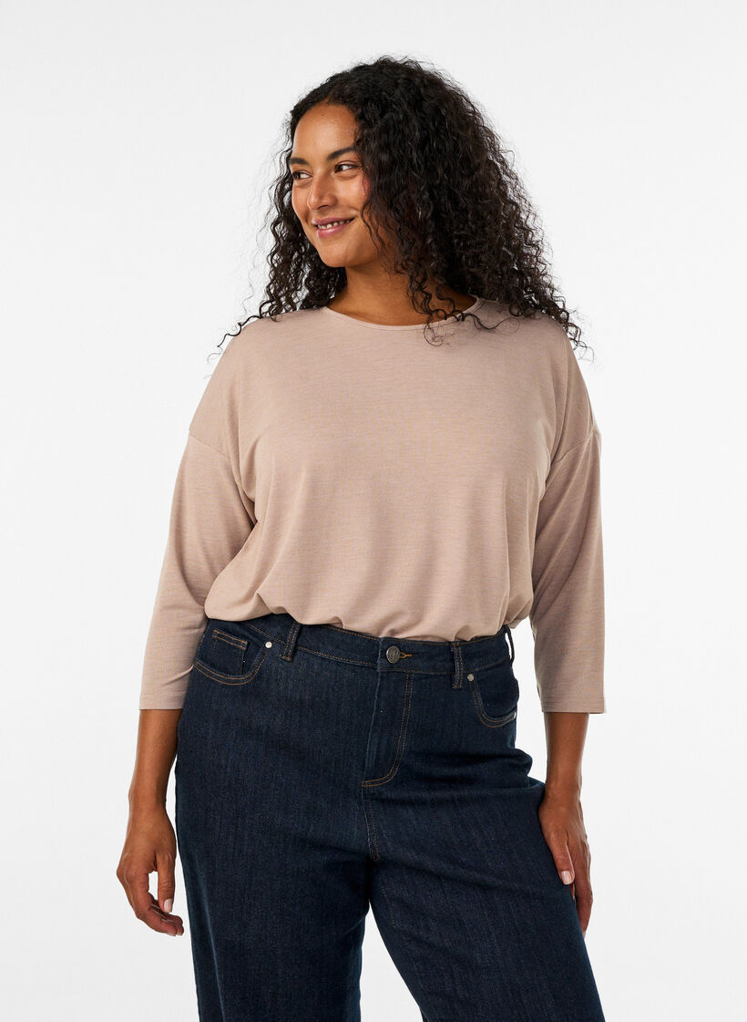 Bluse aus Jersey mit 3/4-&Auml;rmeln, Beige, Model image number 0