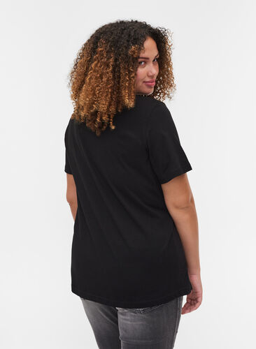 Kurzarm T-Shirt aus Baumwolle mit Aufdruck, Black/Magnificent, Model image number 1
