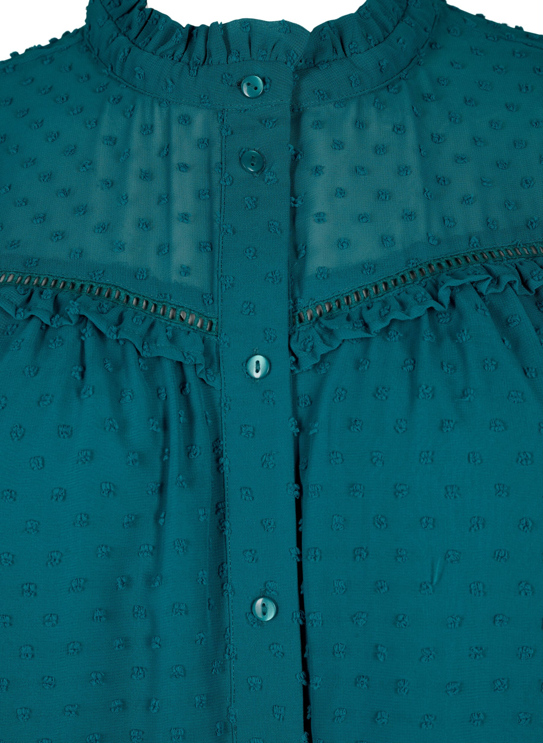 Zizzi  Hemdbluse mit R&uuml;schen und Punktstruktur, Shaded Spruce, Packshot image number 3