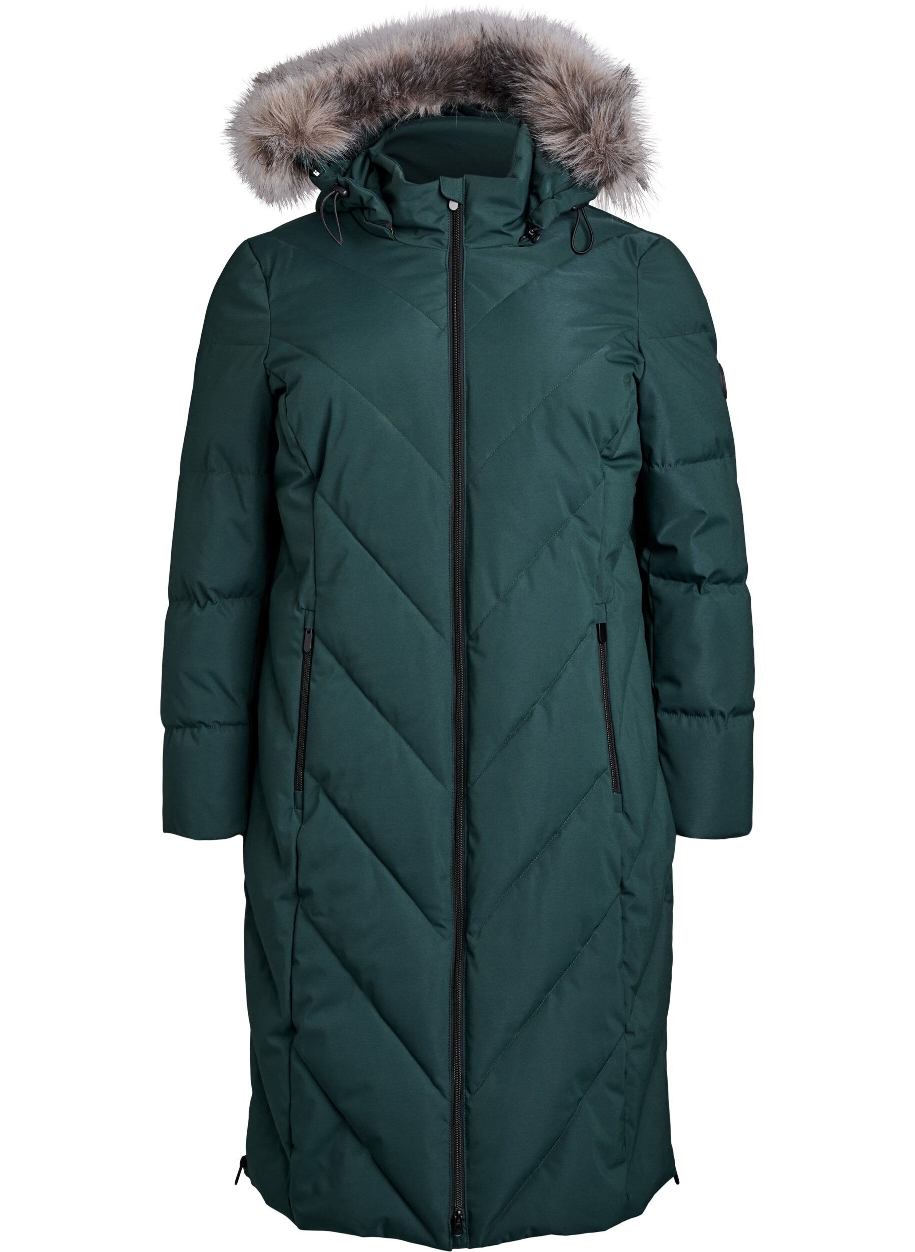 ZizziLanger Wintermantel mit Hakenverschl&uuml;ssen und Kunstfellkragen, Gr&uuml;n, Packshot image number 0