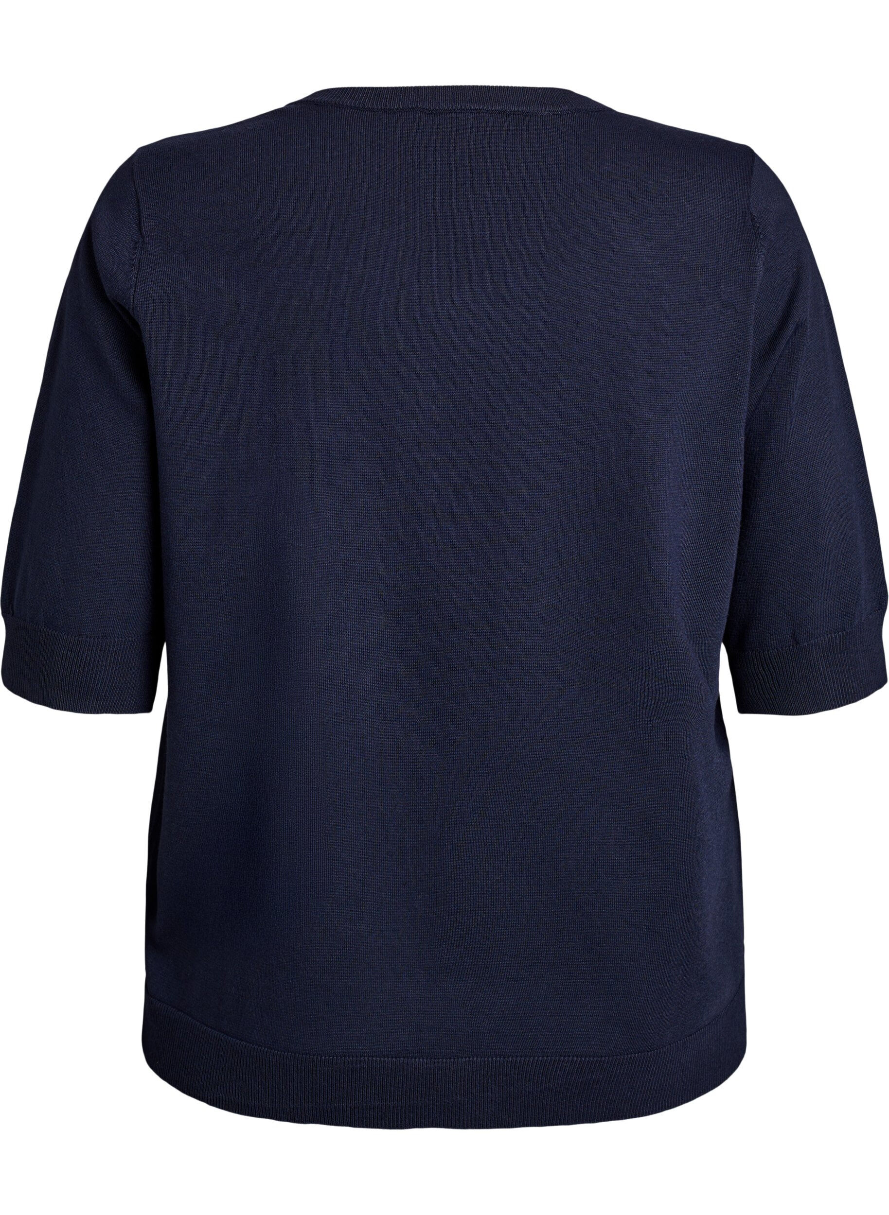 Zizzi FLASH - Fein gestrickte Bluse mit kurzen &Auml;rmeln, Blau, Packshot image number 1