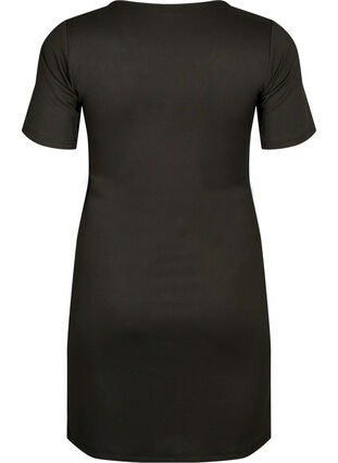 Eng anliegendes Kleid mit V-Ausschnitt und Riemendetail, Black, Packshot image number 1
