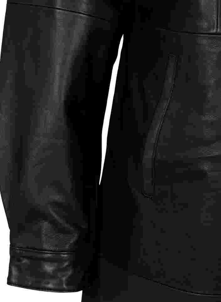 Lederkleid mit langen Armen und Knopfverschluss, Black, Packshot image number 3