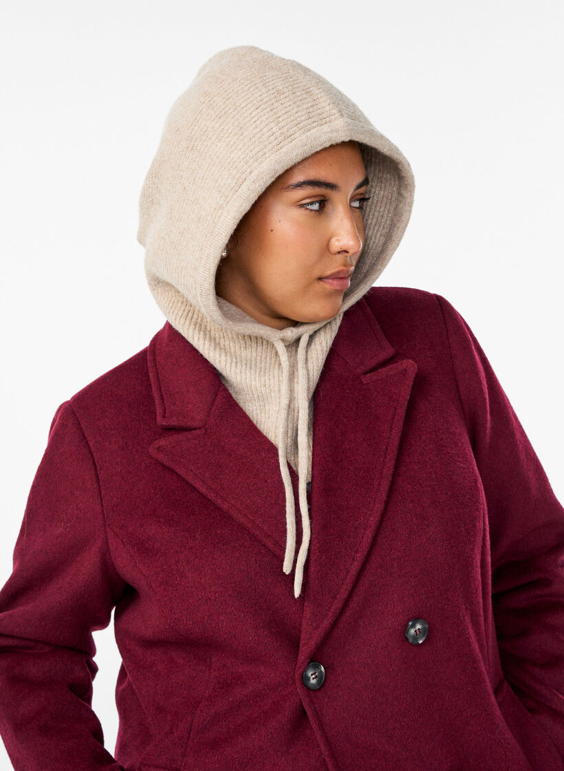 Gestrickte Balaclava mit Kordelzug, Beige, Model image number 1